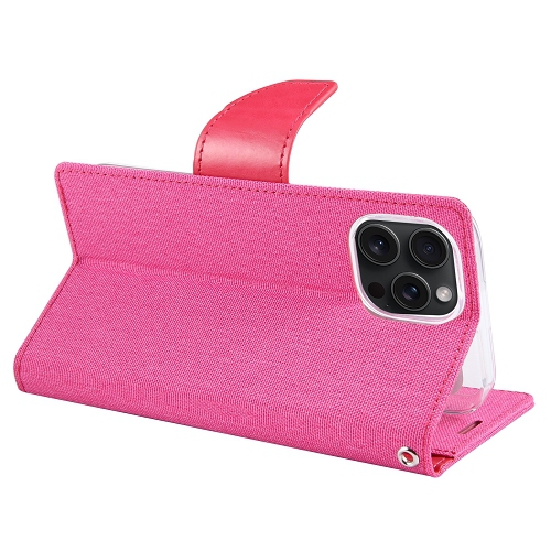 TopSave Goospery CANVAS Card Holder Fabric Folio Wallet Flip Case For iPhone 16 Pro, Pink