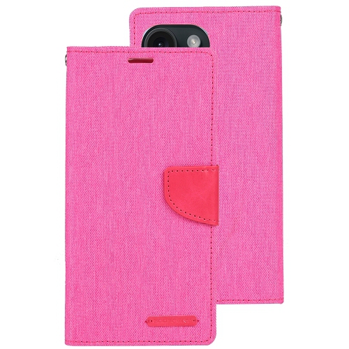TopSave Goospery CANVAS Card Holder Fabric Folio Wallet Flip Case For iPhone 16 Pro, Pink