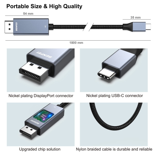 BENFEI 8K USB-C to DisplayPort Cable Supports 8K@60Hz 4K@144Hz