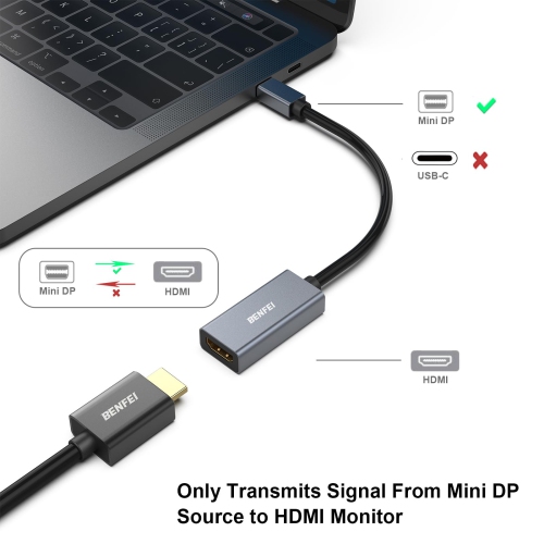 BENFEI Mini DisplayPort to HDMI Adapter[Thunderbolt 2 Compatible],Gold-Plated Connectors& Aluminium Shell