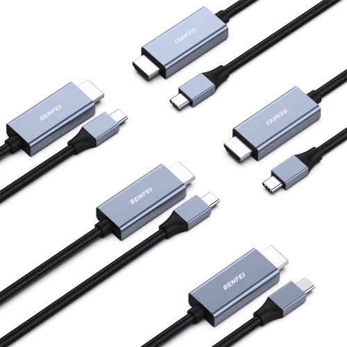 BENFEI  USB C to HDMI 6 Feet Cable [4K60Hz, Aluminum Shell, Nylon Braided], Thunderbolt 3/4 Compatible, 5 Pack