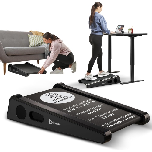 Lifepro Compact 30in Portable Walking Pad Treadmill – Adjustable Incline, Max Load 220lbs, 3MPH