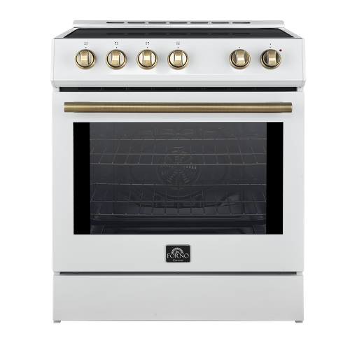 Forno Leonardo Espresso 30-Inch Induction Range with Convection Fan and Antique Brass Kit - White