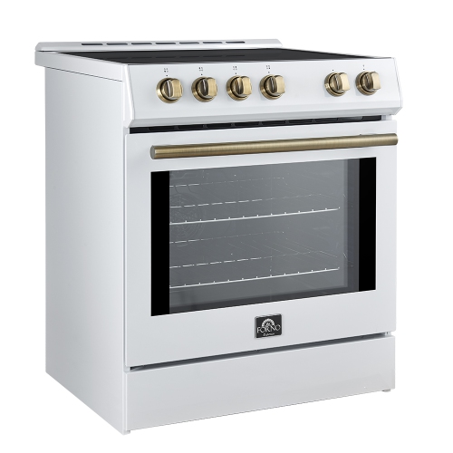 Forno Leonardo Espresso 30-Inch Induction Range with Convection Fan and Antique Brass Kit - White