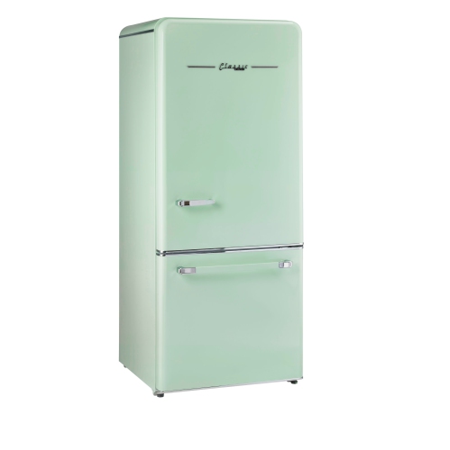 Unique Appliances Classic Retro 30-inch 17.7 cu. ft. Frost Free Bottom Freezer Counter Depth Refrigerator with Built-In Ice Maker in Summer Mint
