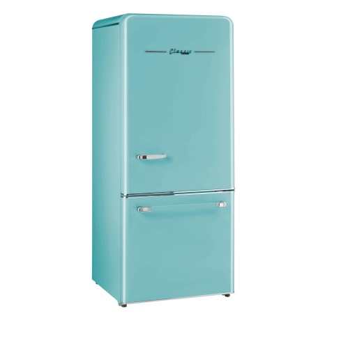 Unique Appliances Classic Retro 30-inch 17.7 cu. ft. Frost Free Bottom Freezer Counter Depth Refrigerator with Built-In Ice Maker in Ocean Mist