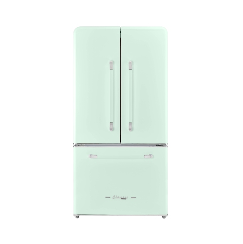 Unique Appliances Classic Retro 36-inch 21.4 cu. ft. Frost Free French Door Counter Depth Refrigerator with Built-In Ice Maker in Summer Mint Green,