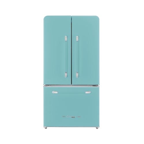 Unique Appliances Classic Retro 36-inch 21.4 cu. ft. Frost Free French Door Counter Depth Refrigerator with Built-In Ice Maker in Ocean Mist Turquois