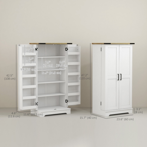 HOMCOM – Armoire garde-manger de 47 po, armoire garde-manger autonome avec portes et tablettes réglables, grain de bois blanc crème
