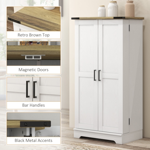 HOMCOM – Armoire garde-manger de 47 po, armoire garde-manger autonome avec portes et tablettes réglables, grain de bois blanc crème
