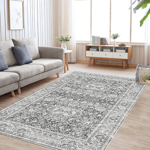 Tapis d'appoint CoolHut pour salon – motif boho Oriental floral vieilli, tapis d'appoint à poil ras lavable à la machine pour chambre à coucher