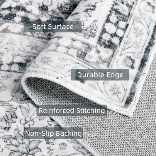 Tapis d'appoint CoolHut pour salon – motif boho Oriental floral vieilli, tapis d'appoint à poil ras lavable à la machine pour chambre à coucher