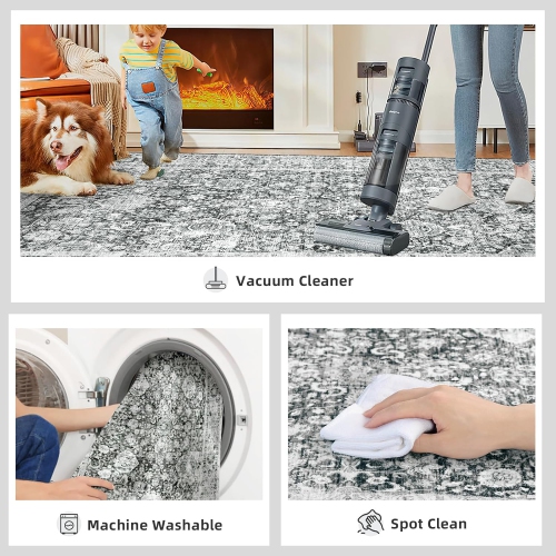 Tapis d'appoint CoolHut pour salon – motif boho Oriental floral vieilli, tapis d'appoint à poil ras lavable à la machine pour chambre à coucher