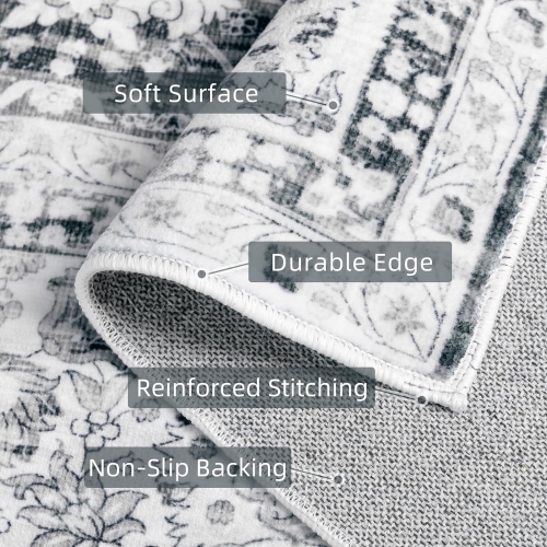 CoolHut Large Area Rug for Living Room – Distressed Floral Boho Oriental Design, Non-Slip Low Pile Machine Washable Area Rug for Bedroom Dining Rooms