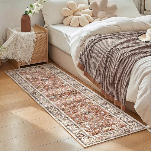 COOLHUT  2X6 Ft Soft Runner Rug - Distressed Floral Boho Oriental Design, Non-Slip Low Pile Machine Washable, Perfect for Hallway Bedroom Bathroom