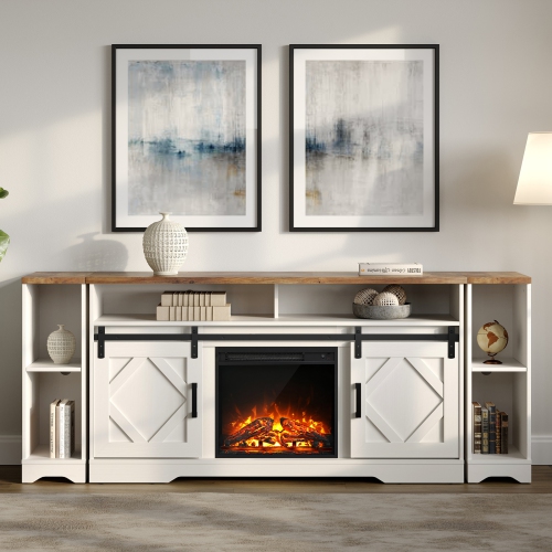 Image 1 of 7.. Wampat Fireplace TV Stand for TVs Up to 85 Inch, Electric Fireplace TV Console,Wood Entertainment Center with Storage Cabinet,White