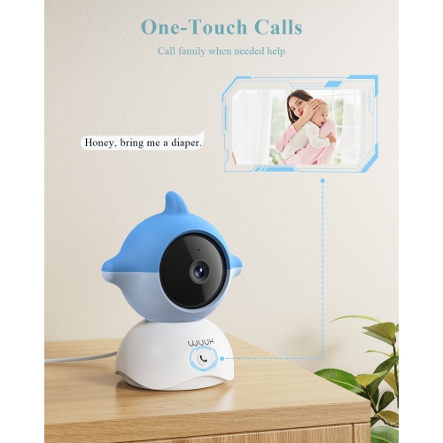 Moniteur vidéo pour bébé de WUUK, 5,5 po écran couleur 360 PTZ, angle de vue de 135°, vision nocturne, longue portée de 1000 pieds, caméra bébé 2K