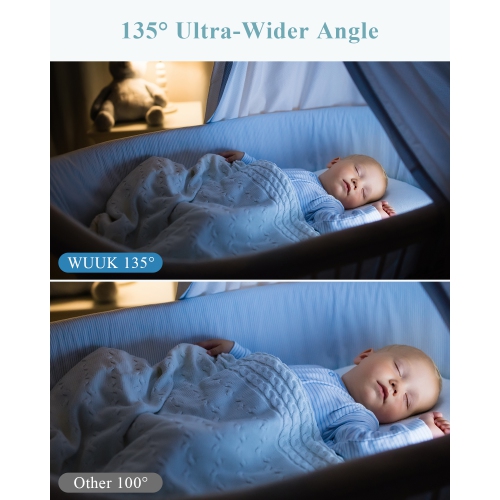 Moniteur vidéo pour bébé de WUUK, 5,5 po écran couleur 360 PTZ, angle de vue de 135°, vision nocturne, longue portée de 1000 pieds, caméra bébé 2K