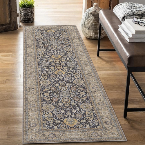 COOLHUT  2X6 Ft Soft Runner Rug - Distressed Floral Boho Oriental Design, Non-Slip Low Pile Machine Washable, Perfect for Hallway Bedroom Bathroom