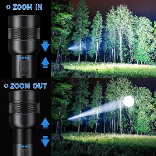 YOULIGHTS Rechargeable Flashlight, Tactical Led Flashlights with Zoomable, 8 Modes & COB Light, IPX7 Waterproof, Super Bright Flash Light for