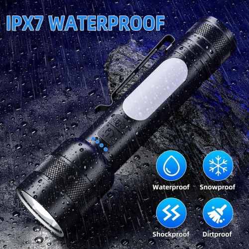 YOULIGHTS Rechargeable Flashlight, Tactical Led Flashlights with Zoomable, 8 Modes & COB Light, IPX7 Waterproof, Super Bright Flash Light for