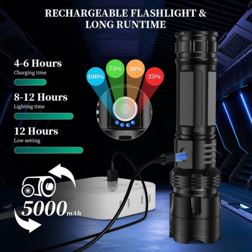 YOULIGHTS Rechargeable Flashlight, 2 Pack Super Bright LED High Lumen, USB Powerful with 5 Modes, Zoomable Waterproof Flash Light for Emergency