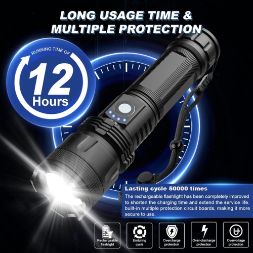 YOULIGHTS Rechargeable Flashlight, 2 Pack Super Bright LED High Lumen, USB Powerful with 5 Modes, Zoomable Waterproof Flash Light for Emergency