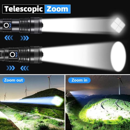 YOULIGHTS Rechargeable Zoomable Flashlight, 7 Modes COB and LED Flashlight, IPX7 Waterproof with Output and Input for Camping, Emergency and Dog