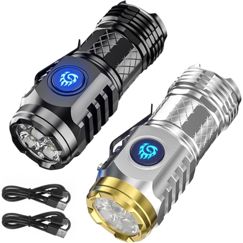 YOULIGHTS 2 Pieces Three-Eyed Monster Mini Flashlight, Super Bright 5 Modes Pocket Flashlight with Clip, Rechargeable LED Flashlight for Camping,