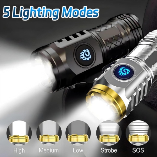 YOULIGHTS 2 Pieces Three-Eyed Monster Mini Flashlight, Super Bright 5 Modes Pocket Flashlight with Clip, Rechargeable LED Flashlight for Camping,