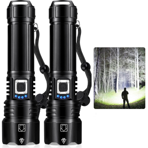 Rechargeable Flashlight, 2 Pack LED Flashlight, 12 Hours Battery Run Time, 5 Modes, IPX6 Waterproof High Power Handheld Flash Light for Outdoor,