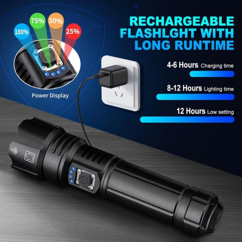 Rechargeable Flashlight, 2 Pack LED Flashlight, 12 Hours Battery Run Time, 5 Modes, IPX6 Waterproof High Power Handheld Flash Light for Outdoor,