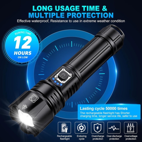 Rechargeable Flashlight, 2 Pack LED Flashlight, 12 Hours Battery Run Time, 5 Modes, IPX6 Waterproof High Power Handheld Flash Light for Outdoor,