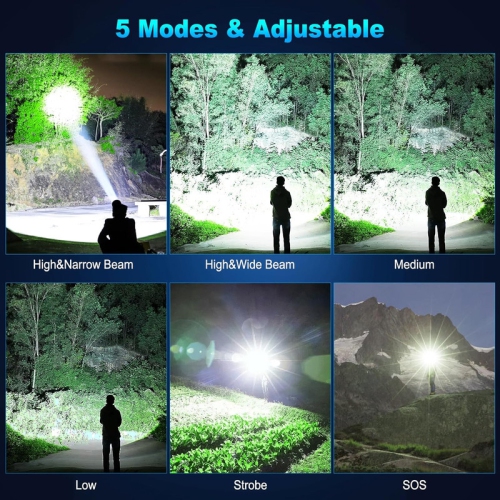 Rechargeable Flashlight, 2 Pack LED Flashlight, 12 Hours Battery Run Time, 5 Modes, IPX6 Waterproof High Power Handheld Flash Light for Outdoor,