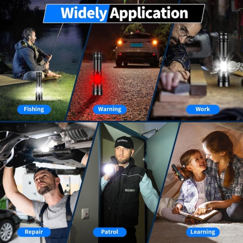 Lampe de poche rechargeable YOULIGHTS, puissante lampe de poche tactique LED avec zoom variable, 7 modes et lumière COB, étanche IPX7 pour le