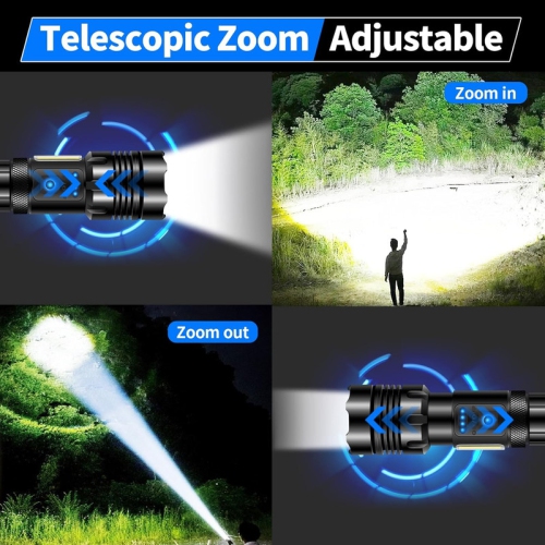 Lampe de poche rechargeable YOULIGHTS, puissante lampe de poche tactique LED avec zoom variable, 7 modes et lumière COB, étanche IPX7 pour le