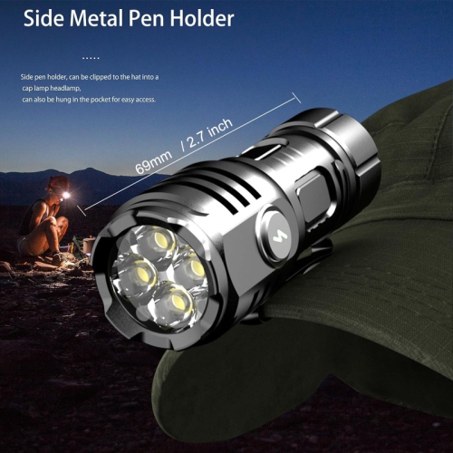 Lampe de poche rechargeable miniature LED YOULIGHTS, 7 modes, 4 perles lumineuses LED, petite lampe de poche étanche IPX6 pour le camping, la marche