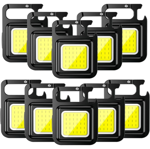 YOULIGHTS Rechargeable COB Keychain Flashlight 10 Pack - Multi-Function Portable Mini LED Flashlight Work Light with 4 Modes for Camping, Hiking and