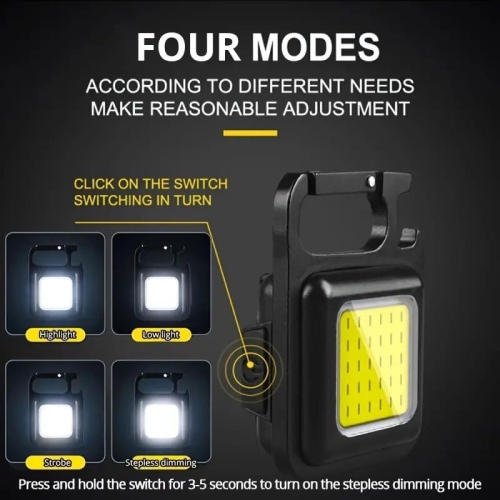 YOULIGHTS Rechargeable COB Keychain Flashlight 10 Pack - Multi-Function Portable Mini LED Flashlight Work Light with 4 Modes for Camping, Hiking and