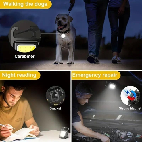 YOULIGHTS Rechargeable COB Keychain Flashlight 10 Pack - Multi-Function Portable Mini LED Flashlight Work Light with 4 Modes for Camping, Hiking and