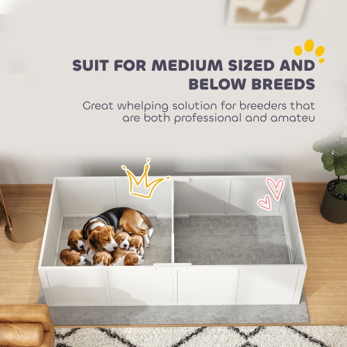 PawHut Whelping Box for Dogs, Dog Playpen with Adjustable Removable Door, Puppy Playpen for Small, Medium Dogs, 77" x 38", White