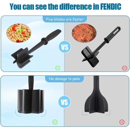 Meat Chopper, Heat Resistant Meat Masher for Ground Beef, Hamburger Meat, Nylon Hamburger Chopper, Ground Meat Smasher Ground Beef Chopper, Mix and