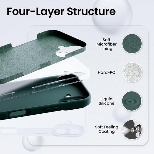 ORNARTO compatible avec l'étui iPhone 16 avec 2 protecteurs d'écran, étui en caoutchouc de gel de silicone liquide antichoc, étui de protection