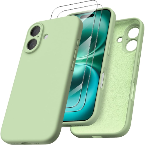 ORNARTO compatible avec l'étui iPhone 16 avec 2 protecteurs d'écran, étui en caoutchouc de silicone liquide antichoc, étui de protection contre les c