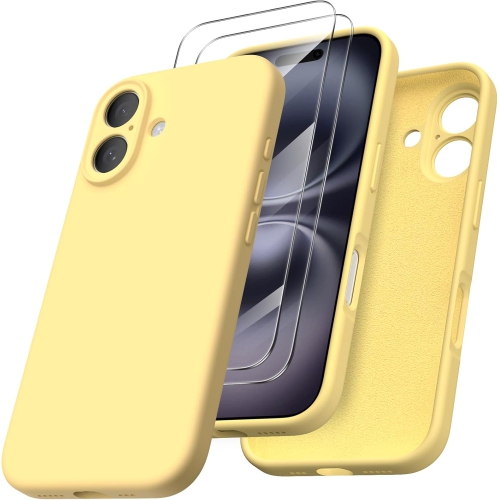 ORNARTO compatible avec l'étui iPhone 16 avec 2 protecteurs d'écran, étui en caoutchouc de gel de silicone liquide antichoc, étui de protection contr