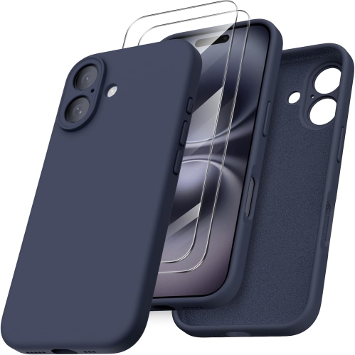 ORNARTO compatible avec l'étui iPhone 16 avec 2 protecteurs d'écran, étui en caoutchouc de silicone liquide antichoc, étui de protection contre les