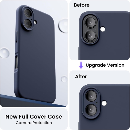 ORNARTO compatible avec l'étui iPhone 16 avec 2 protecteurs d'écran, étui en caoutchouc de silicone liquide antichoc, étui de protection contre les