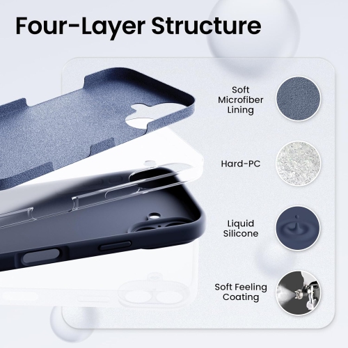 ORNARTO compatible avec l'étui iPhone 16 avec 2 protecteurs d'écran, étui en caoutchouc de silicone liquide antichoc, étui de protection contre les