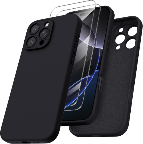 ORNARTO Compatible with iPhone 16 Pro Max Case with 2 x Screen Protector,Shockproof Liquid Silicone Gel Rubber Cover,Drop Protection Phone Case