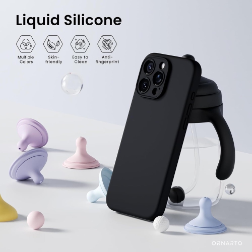 ORNARTO Compatible with iPhone 16 Pro Max Case with 2 x Screen Protector,Shockproof Liquid Silicone Gel Rubber Cover,Drop Protection Phone Case